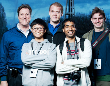 ASU’s Team Note-Taker earned first place in the U.S. finals of the prestigious Microsoft Imagine Cup technology competition. From left to right are team mentor John Black, and team members Qian Yan, David Hayden, Shashank Srinivas and Michael Astrauskas. Photo: Courtesy of Microsoft.