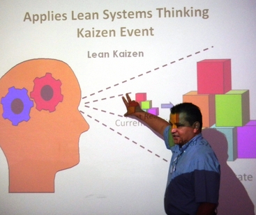Gerardo Carranza gives a class presentation in a session of the Lean Six Sigma program. Photo provided by Cindy Beck