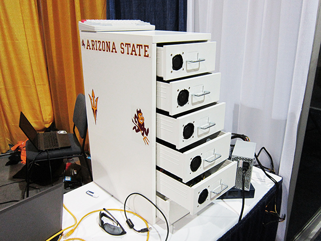 Pictured is the team's small computing cluster built for the competition. A cluster is a group of tethered computers that can perform a series of applications.