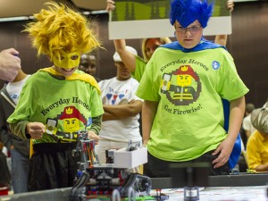 Members of the Everyday Heroes team from the Mesa Academy of Advanced Studies (pictured at the 2013 Arizona FIRST LEGO League state championship at ASU) also competed at the 2014 FIRST LEGO League World Festival in St. Louis. Photography by Jessica Hochreiter/ASU