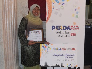 Hayda Abu Hasan recently was given a Perdana Scholar Award by Education Malaysia, which works with the Malaysian Embassy to promote higher education programs.