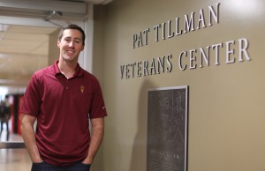 Evan Benson at the Pat Tillman Veterans Center, where he help process benefits for some of the 4,000 veterans on ASU’s campuses. Photo by Judy Nichols