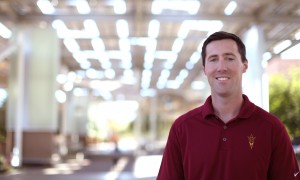 Evan Benson on the Arizona State University campus, where he is finishing his master's degree in civil engineering.  Photo by Judy Nichols