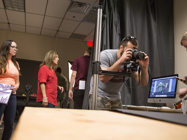 In the GIT Commercial Photography Studio, students work with professional quality equipment and produce photo shoots for ASU clients. Photographer: Jessica Hochreiter/ASU.