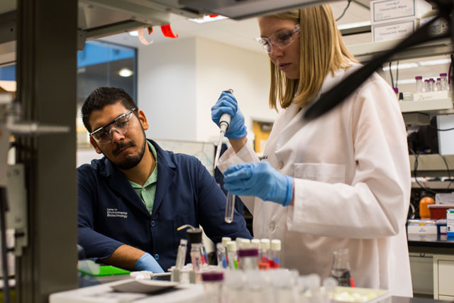 Chemical engineer César Torres leads the Torres Lab where students aid his research efforts to understand the diverse applications of microbial fuel cells. Photographer: Jessica Hochreiter/ASU
