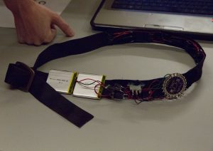 The Haptic Compass Belt was developed by undergraduate computer science students Dylan Ryland, Alejandra Torres and graduate software engineering student Dhanya Jacob. 