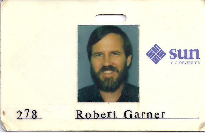 image of Robert Garner's 1984 work badge from Sun Microsystems