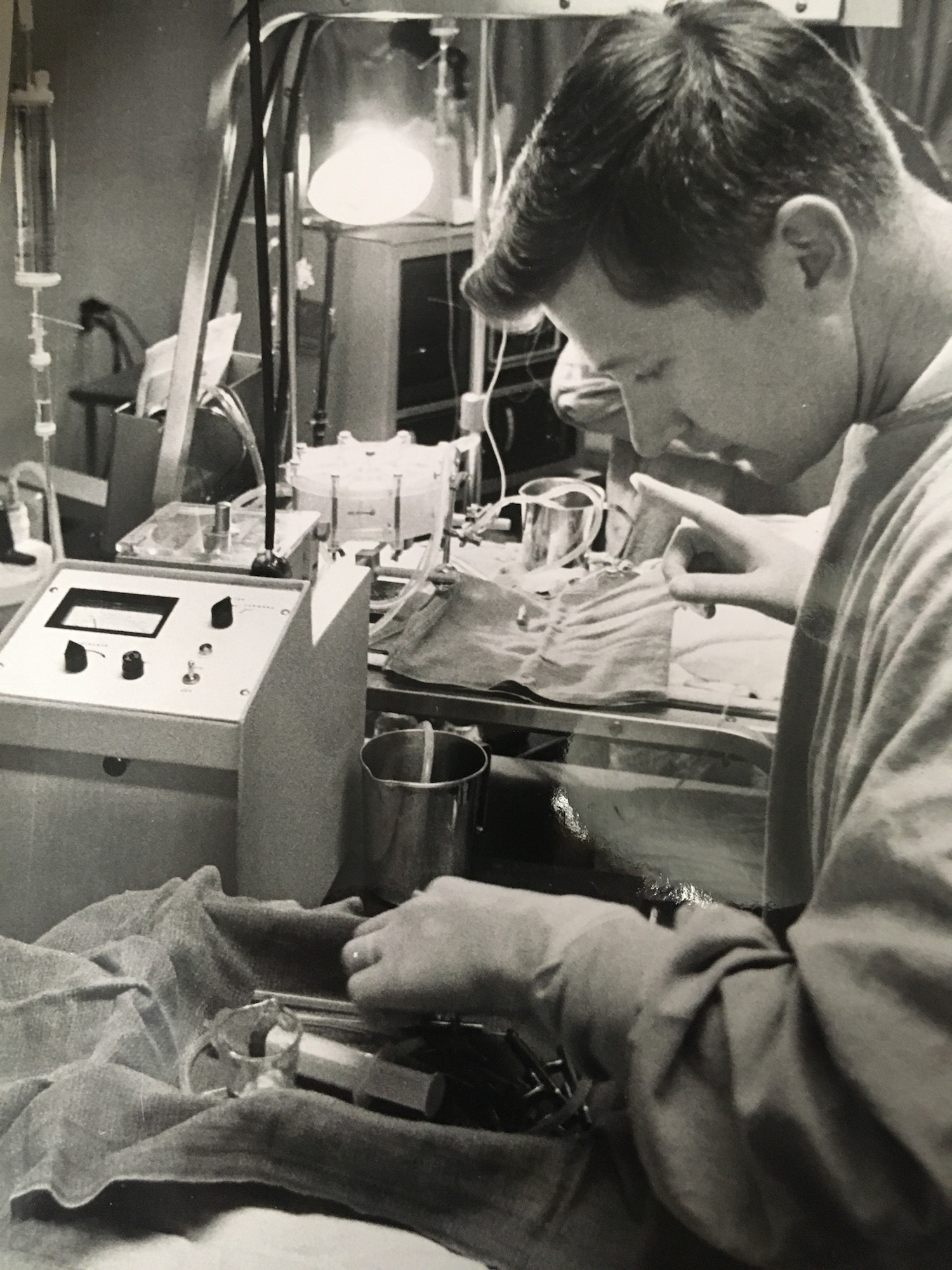 vintage photo of Keith Larsen working in lab