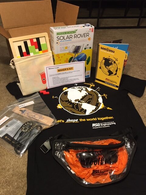 contents of a box showing supplies used during virtual SEE@ASU camp