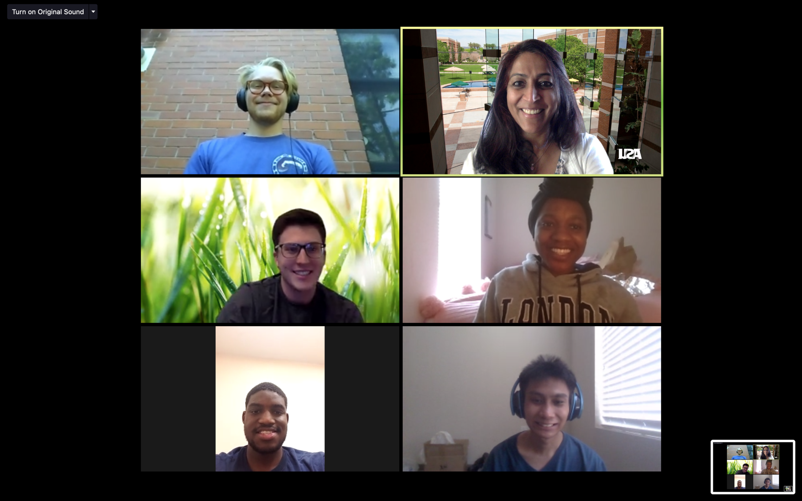 screen shot of a video meeting with six participants
